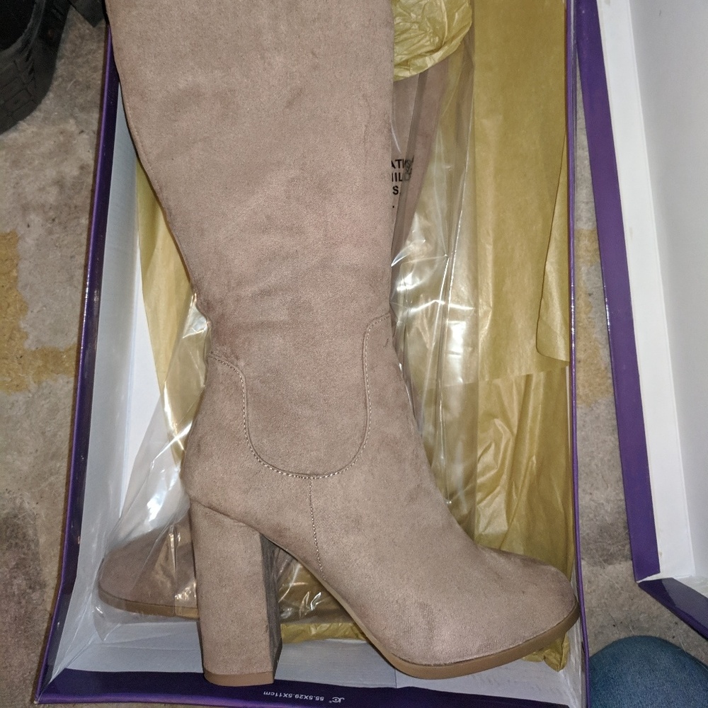 Beige/cream knee high boots